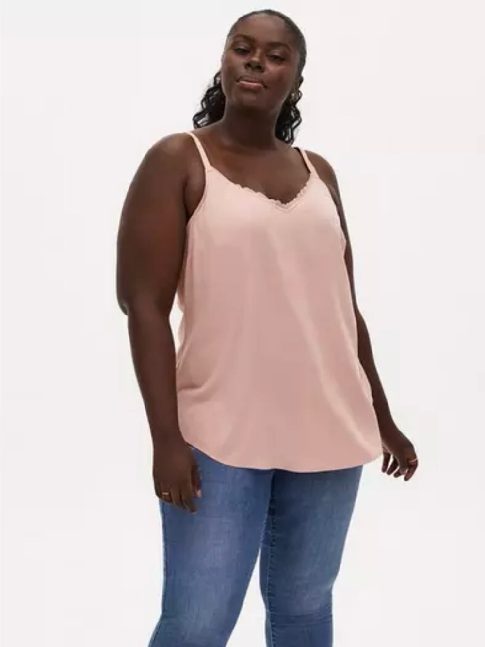 NWT Torrid Ava Stretch Light‎ Pink Challis Lace Trim Cami Top Women's 1X
